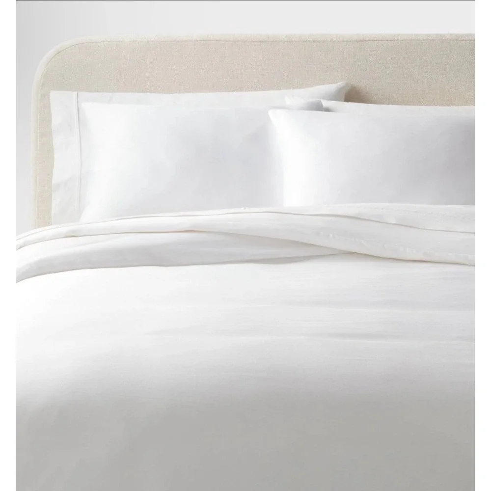 Threshold TENCEL Duvet Cover Sham Set Full/Queen White Cooling Satin 320TC NWT